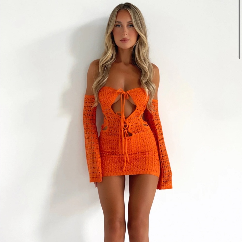 Outcast crochet mini orange dress